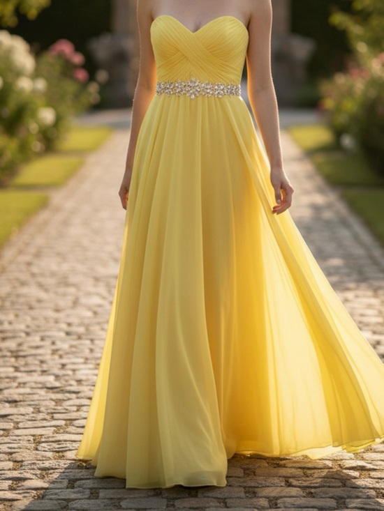 Jovani Dresses & Skirts - Jovani Yellow Silk Chiffon Strapless Prom Gown Formal Dress Size 2